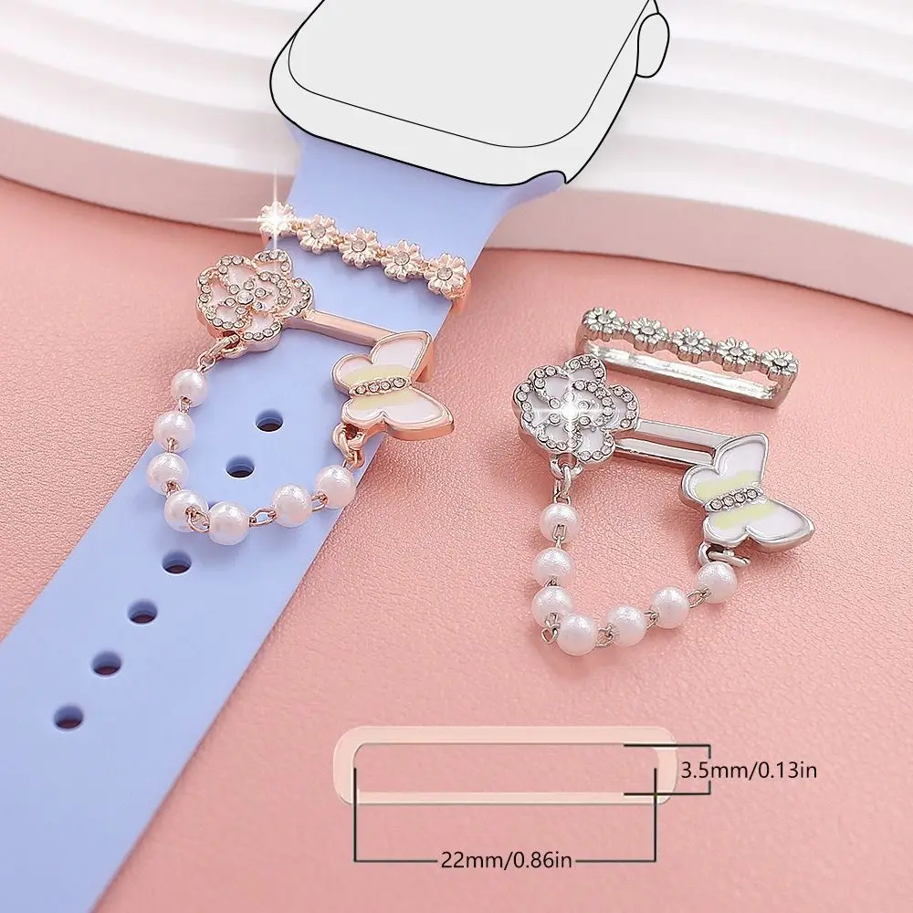 패션 금속 시계 밴드 장식 진주 다이아몬드 팔찌 장식 반지 브로치, 손목 벨트 참 스트랩 액세서리