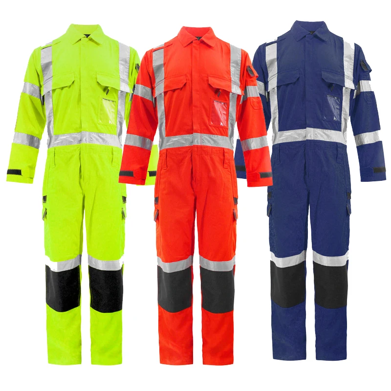 

Working Coveralls with Reflective Stripes 100% Cotton Clothes Protective Safety Reflective Work Uniforms Workshop