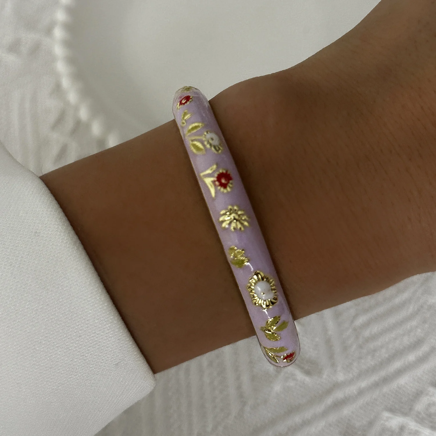 Elegant Geometric Flower Enamel Bracelets Set for Women Vintage Gold Plated Leaves Floral Bangle Party Stackable Jewelry Gift