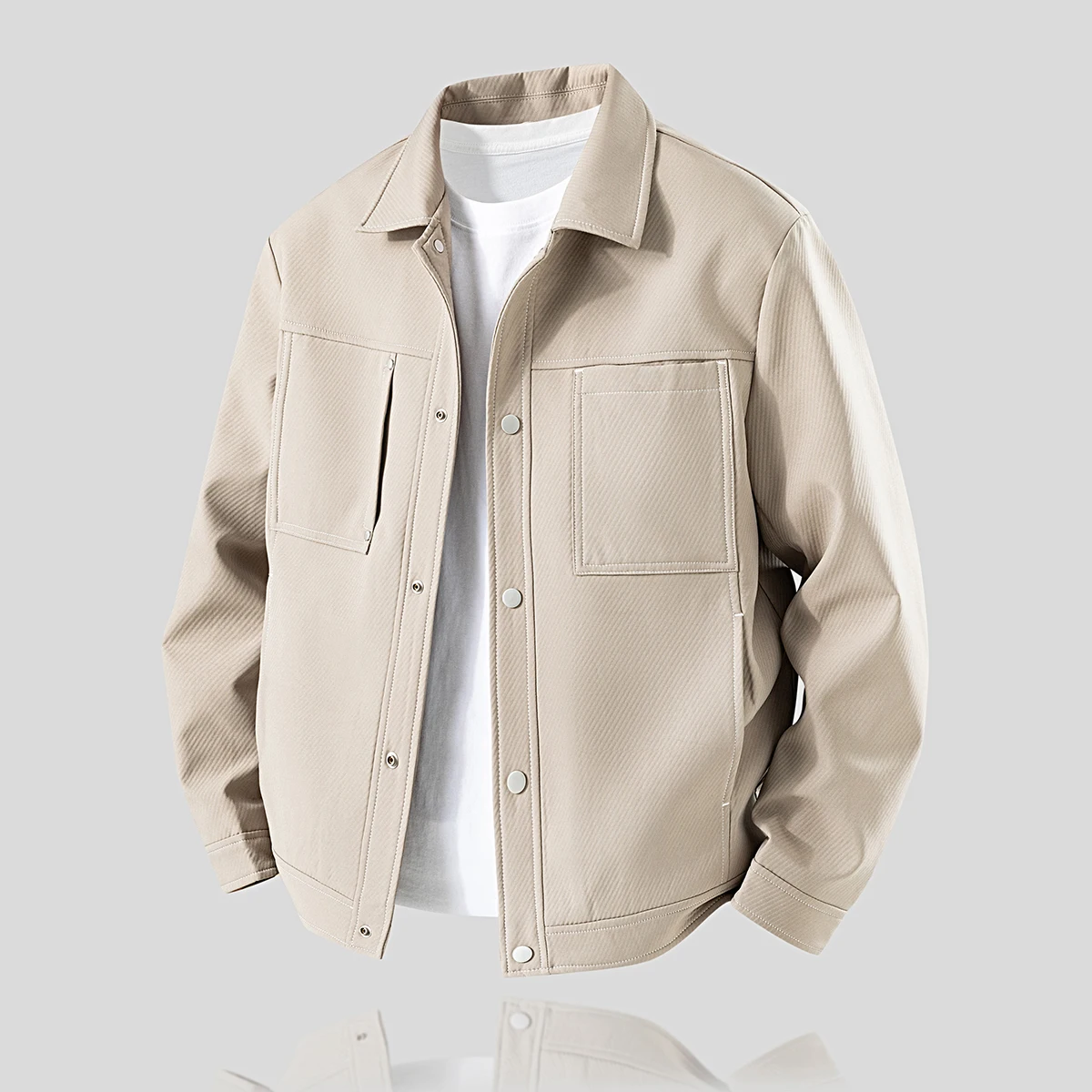 

Мужская повседневная куртка из полиэстера с отложным воротником, устойчивая к сминанию, прямого кроя, с длинными рукавами, однотонная