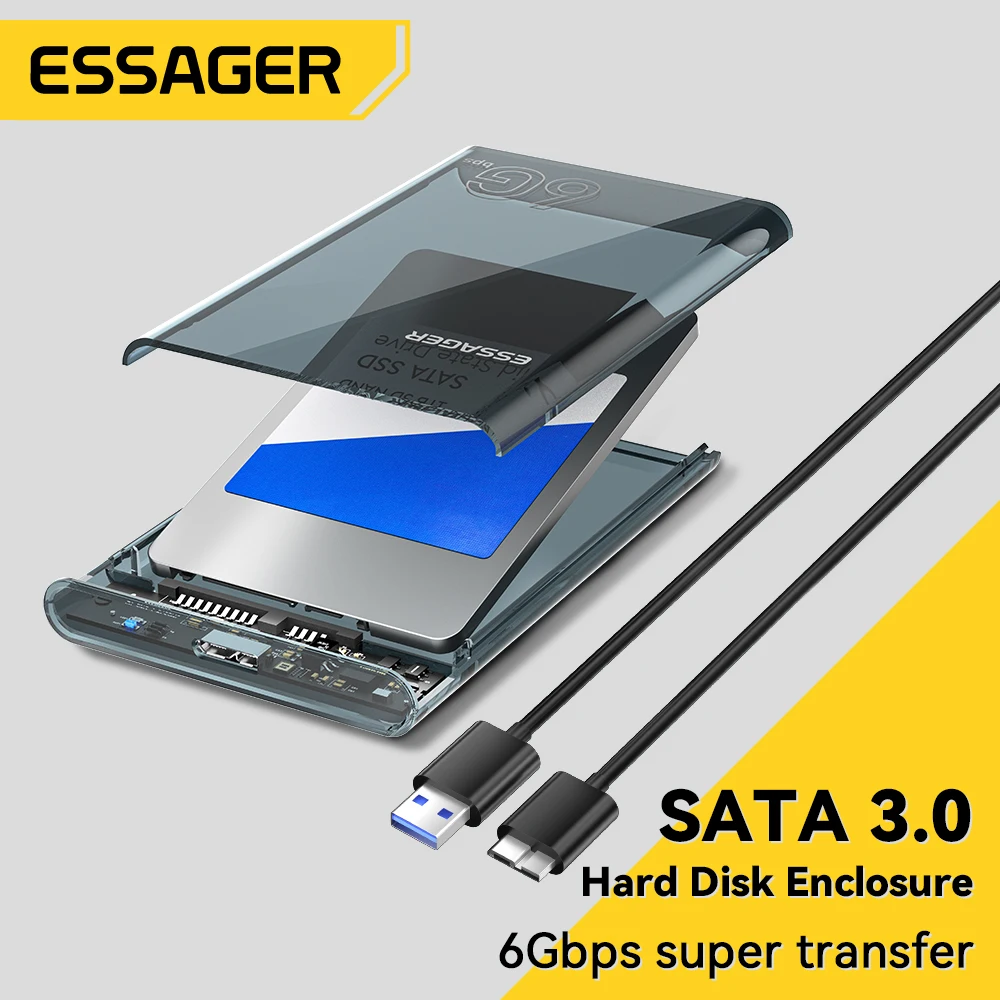 Essager 2. 5-calowy SATA Box USB3.0 SSD obudowa dysk twardy SATA 6 gb/s zewnętrzny dysk twardy Box dodatkowy kabel obudowa do twardego dysku