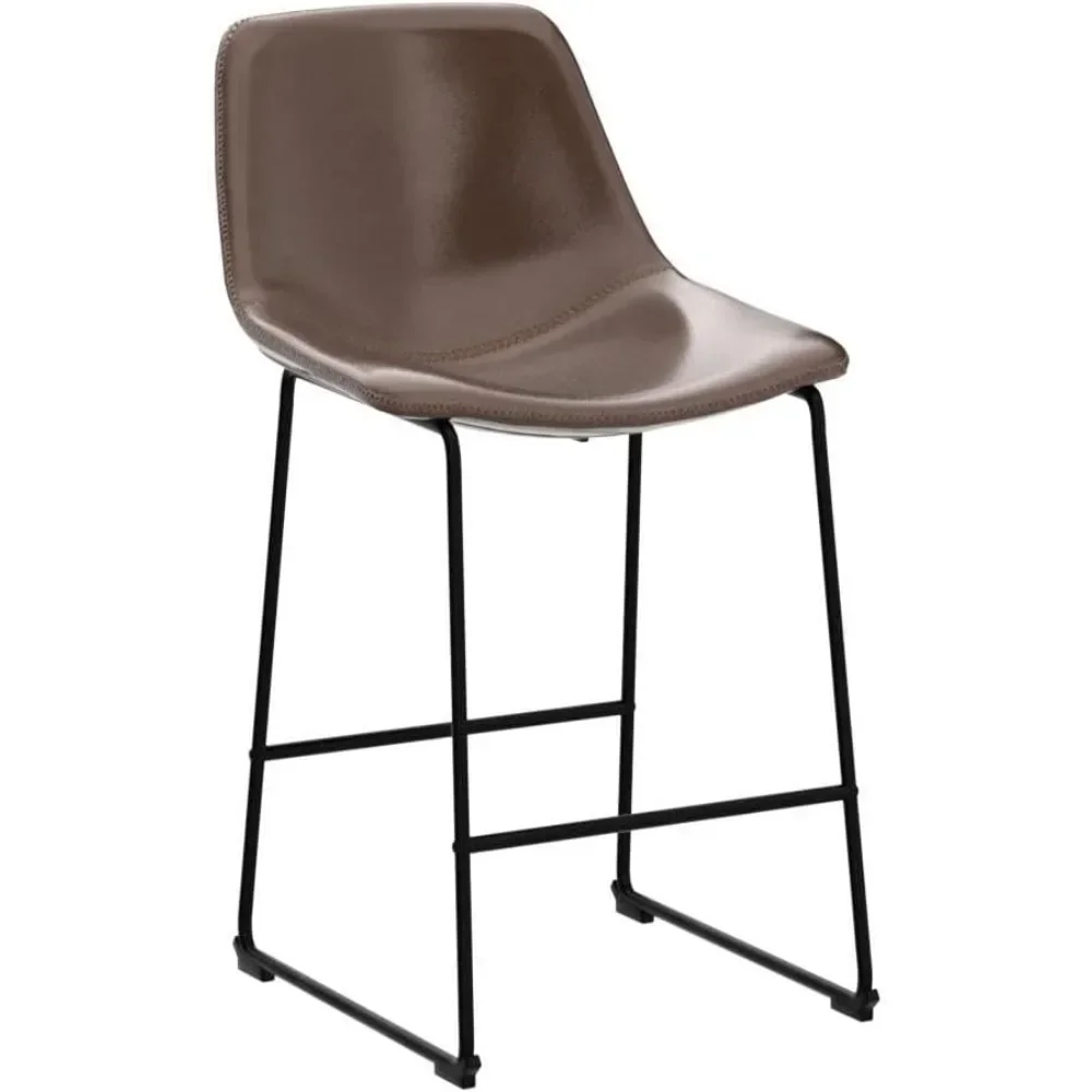 Counter Height Bar Stools Set of 2, Counter Stool with Back, Modern Faux Leather Barstools with Metal Legs and Footrest