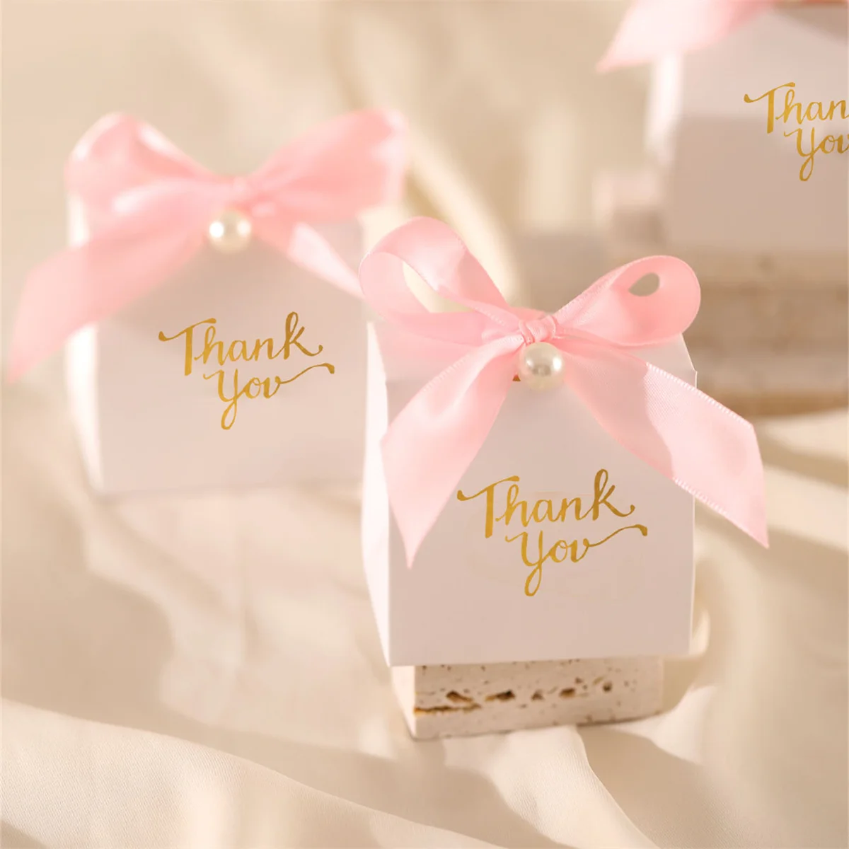 10pcs Paper Gift Boxes with Golden \'Thank You\' Labels, Including Ribbons and Beads - Perfect for Birthdays, Weddings