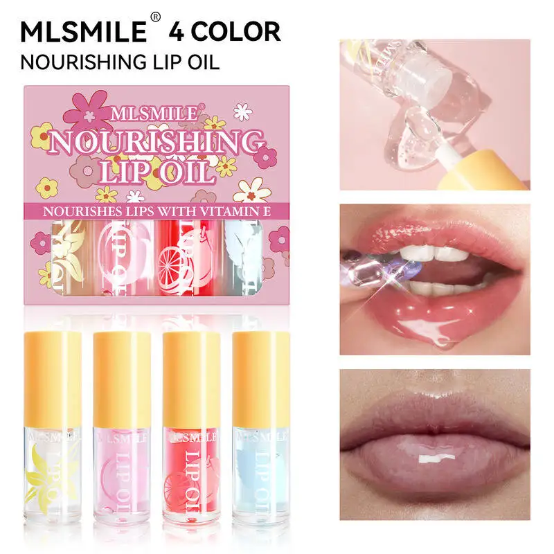 MLSMILE オイルセット 保湿＆栄養 フルーツフレーバー 透明感のあるぷっくりリップグロス 4個セット 2025年新商品