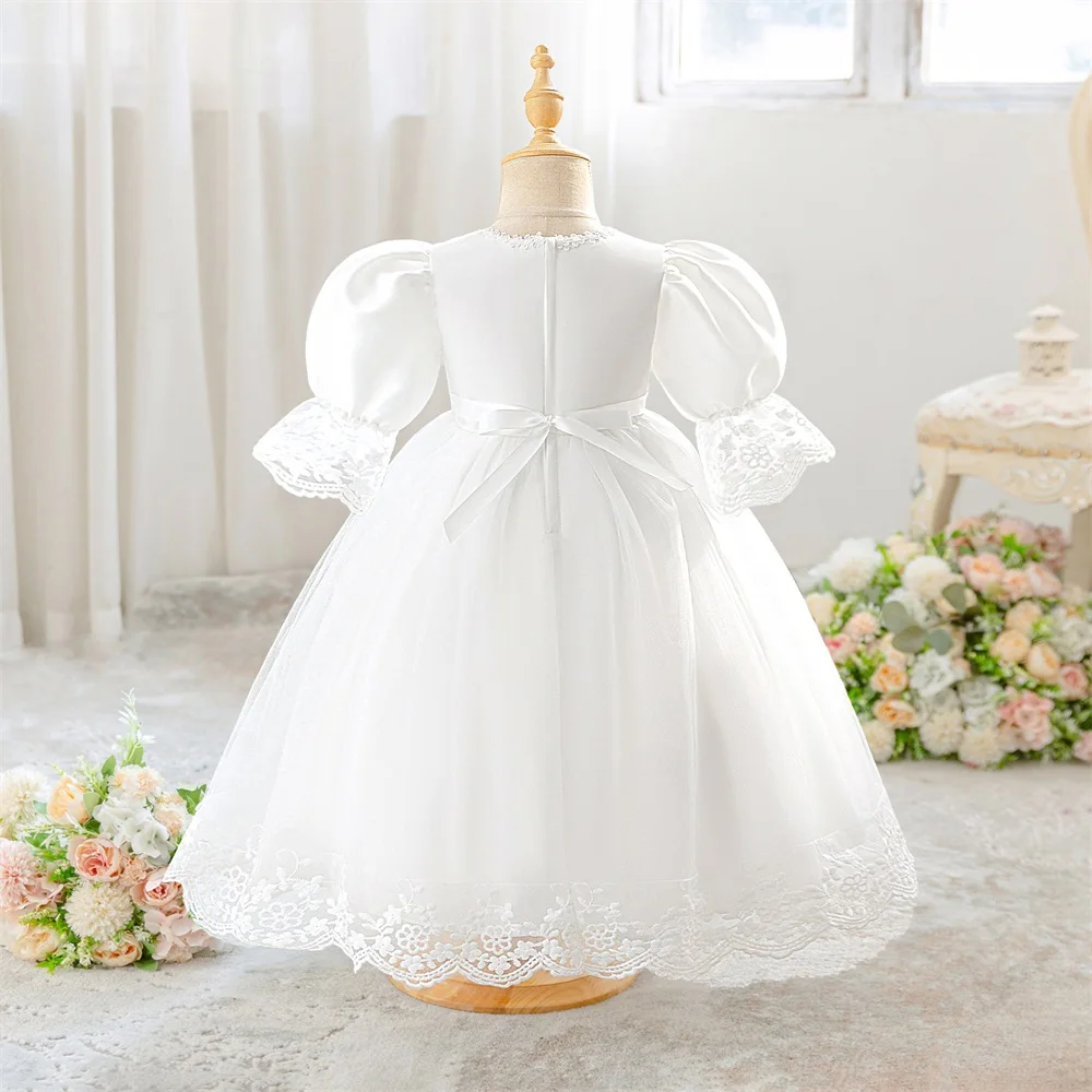 Toddler Embroidered Mesh Ball Gown Party Baby Girl Long Dress Elegant Baptism Birthday Wedding Princess Dresses   Prom Costume
