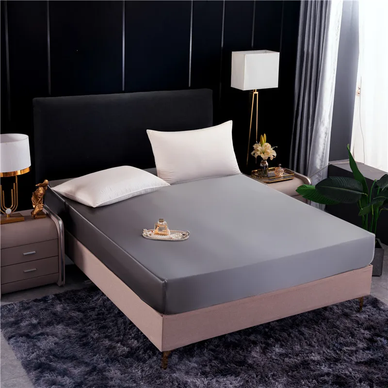 Luxury Satin Fitted Sheet High-End Solid Color Mattress Cover With Elastic Band Bed Sheet 140x190 150x190 Bedsheet