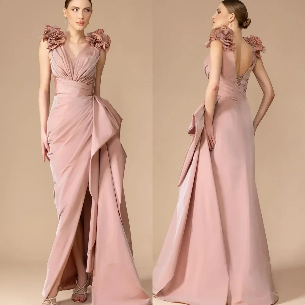 

JDY Custom Made Chinese Style Knitted Pleated Floral A-Line V-Neck Long Dress Cocktail Gown Classic Exquisite Modern Style