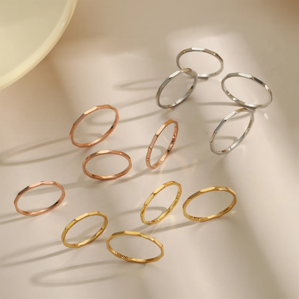 CARLIDANA Dainty Gold Plated Simple Rings Bamboo Texture Hammer Finger Stainless Steel Engagement Minimalist Ring for Women