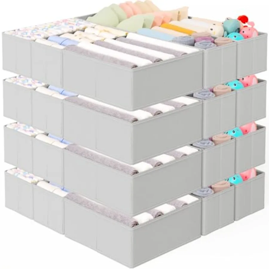 

Drawer Organizer for Clothes Foldable Dresser Dividers with 3 Sizes Fabric Storage Bins Gray