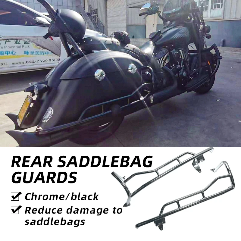 Gloss Black Rear Saddlebag Guards for 14 IndianMotorcycle Highway Guardrail Crash bar Bumper Motorcycle Guards Rail
