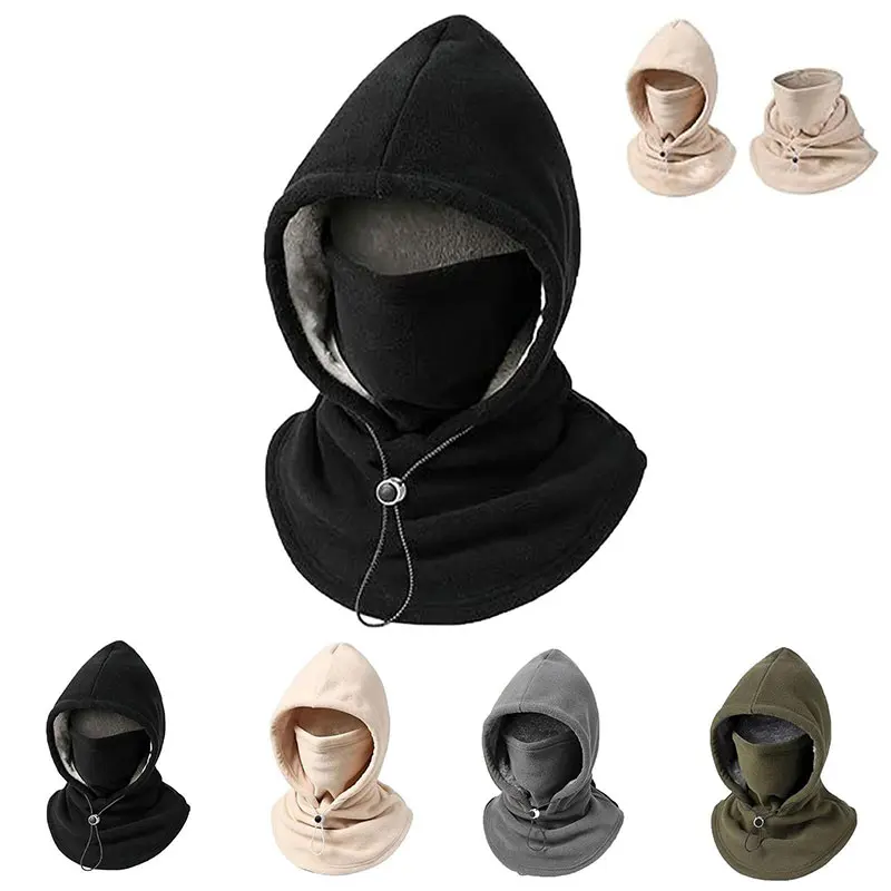 3‑in‑1 Double‑Layer Fleece Integrated Balaclava Hat Windproof Cycling Face Mask Beanie Ear Neck Warm Protector Outdoor Use