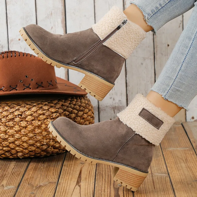 Women Snow Boots Luxury Platform High Heel Ankle Boots Women Autumn Winter Lightweight Shoes Fur Keep Warm Plush Shoes Women