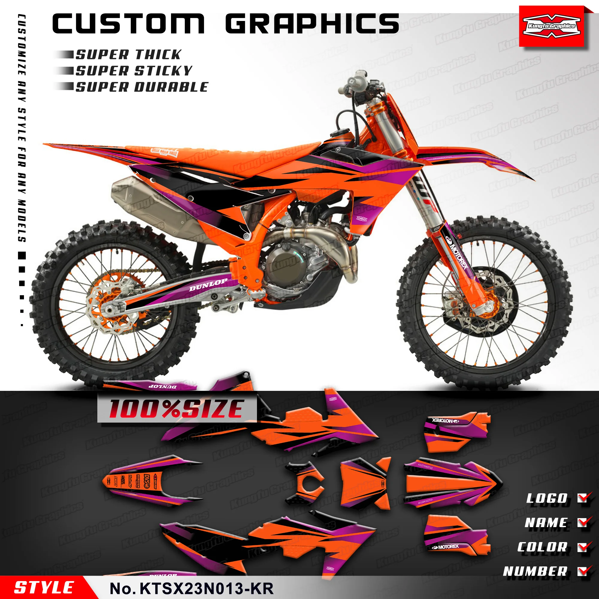 

KUNGFU GRAPHICS Adhesive Decals Kit for KTM SX SXF SX-F 125 250 300 350 450 2023 2024 2025 Refurbish, KTSX23N013-KR