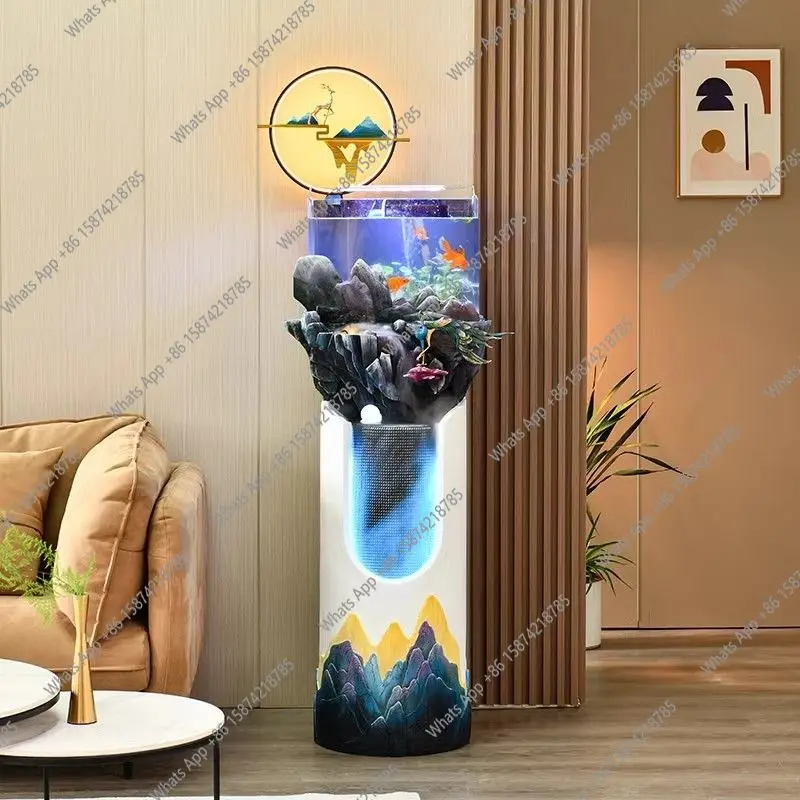 

Light luxury fish tank, home TV cabinet, floor-to-ceiling creative flowing water, goldfish tank decorations, fountain entrance