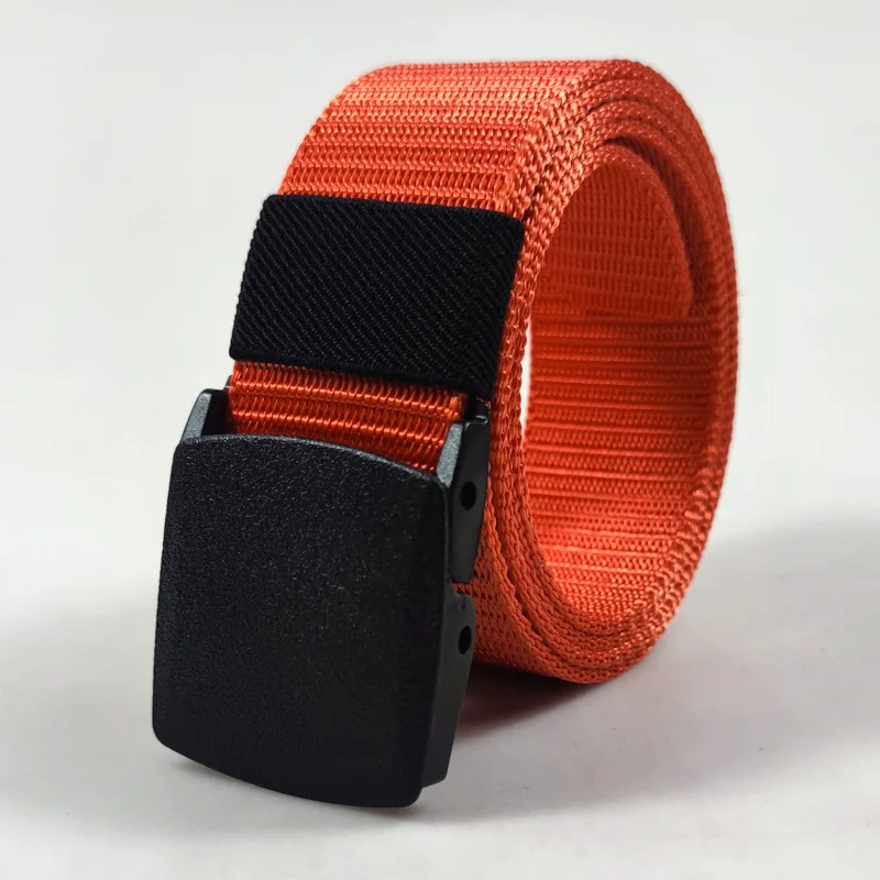 New Unisex Nylon Canvas Breathable Military Tactical Men Waist Belt with Plastic and Metal Black Buckle Orange Belts for Women