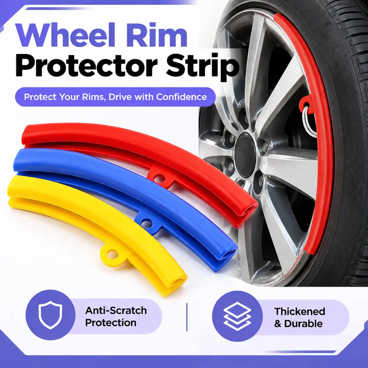 Wheel Rim Protector Strip Anti-Scratch Edge Guard Thick Wear-Resistant Flexible Wheel Rim Cover For Cars Red Blue Yellow