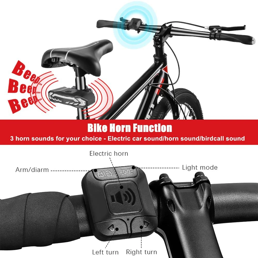 Extractme Allarme luce posteriore per bicicletta Scooter ricaricabile impermeabile Indicatore di direzione per bici Lampada di avvertimento Luce