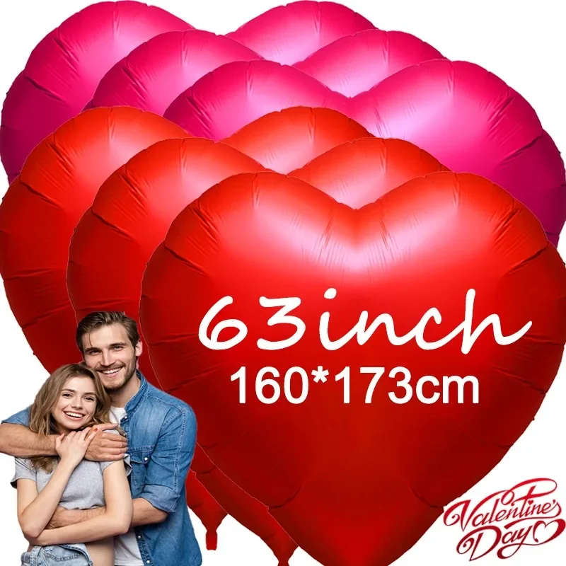 63Inch Large Love Balloons Giant Aluminum Film Red Heart Shaped Balloons for Birthday Valentine's Day Wedding Party Decoration