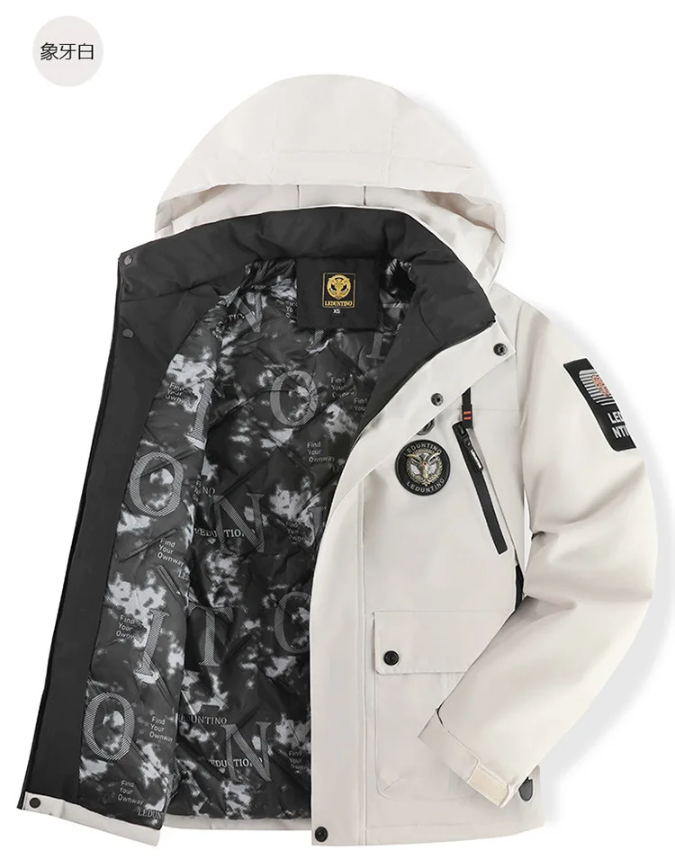 High-End Men's Winter Hooded down Jacket Windproof Warm Thick White Duck down Outdoor Top for Cold Weather