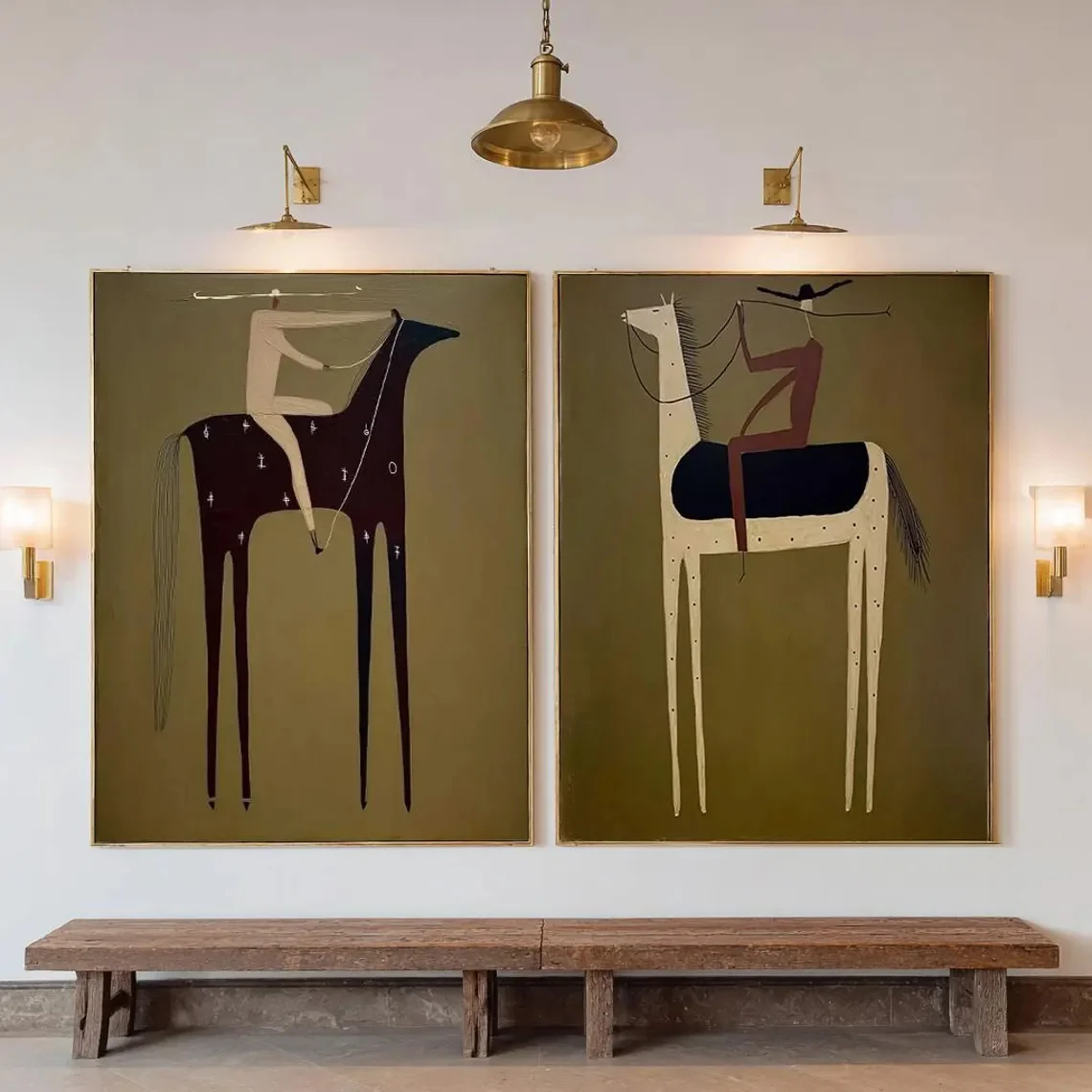 2er-Set Retro Western Cowboy & Cowgirl inspirierte Leinwandbilder – Abstraktes Reitpaar Wandkunst-Poster für moderne Heimdekoration