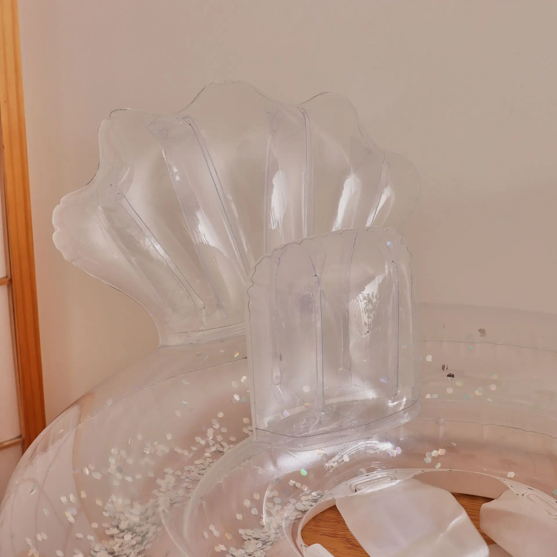 جديد واضح Giltter السباحة مقعد قذيفة حورية البحر مع مسند الظهر بركة بالون سباحة مستدير قابل للنفخ بركة العائمة ألعاب احتفالات الشاطئ