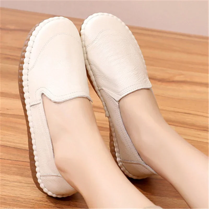 BEYARNEWomen\'s Flats Handmade Shoes  Spring Autumn Genuine Leather Ladies Shoe Flat Shoes Women Leather Retro Shoe