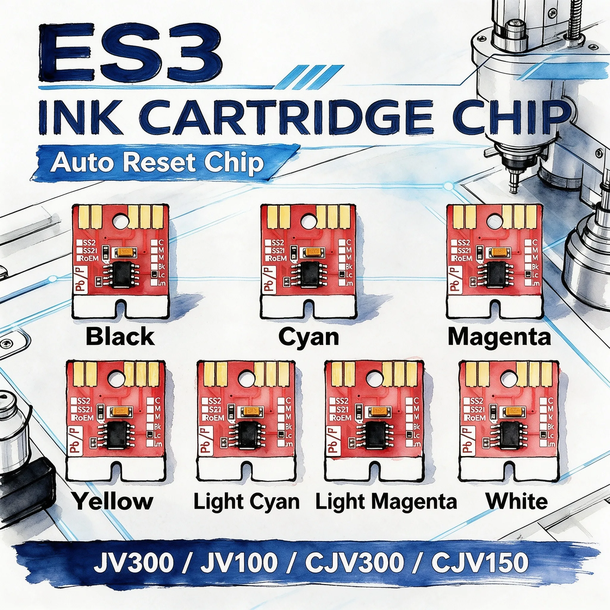 Permanent Auto Reset ARC Ink Cartridge Chip ES3 for Mimaki JV300 JV150 CJV150 CJV300 Printer Precise Reset Chip, Reliable