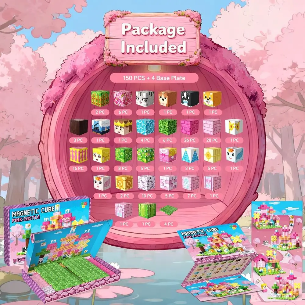 Cubi da costruzione magnetici per bambini 3+, giocattoli STEM a tema principessa con 4 piastre di base, ideali per regali di Natale e compleanno