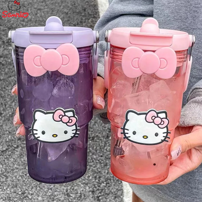 900ml Sanrio Hello Kitty Large Capacity Water Cup Hello Kitty Plastic Portable Beverage Bottle Outdoor Fitness Sports Straw Cup