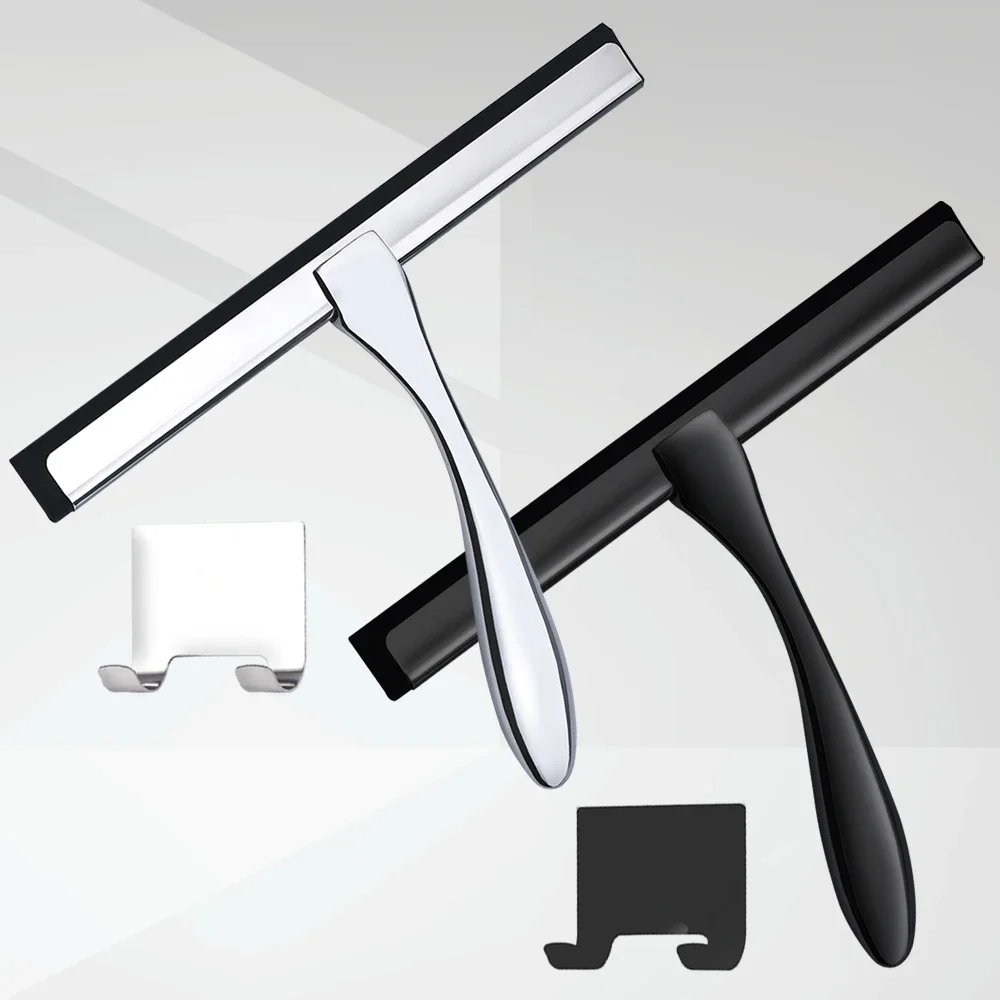 

Stainless Steel Shower Squeegee Silicone Rubber Scrape 10'' INCH Glass Wiper Sliver Black Color Window Car Mirror Bathroom Tool