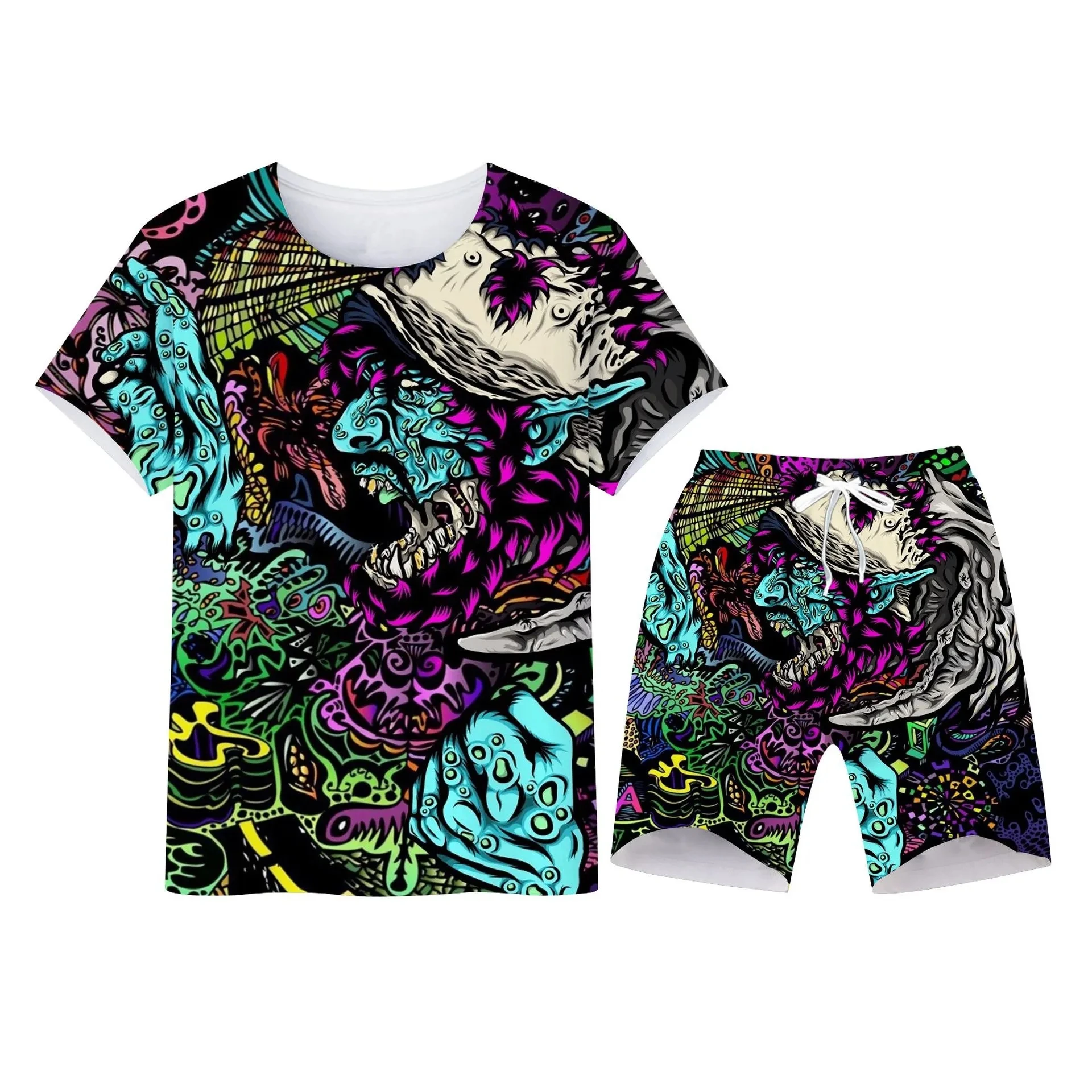 

New 3D Printed T-shirt and Shorts Horror Skull Summer Men's Casual Sports Suit Tracksuit Men Plus Size S-7XL Tracksuit Clothes