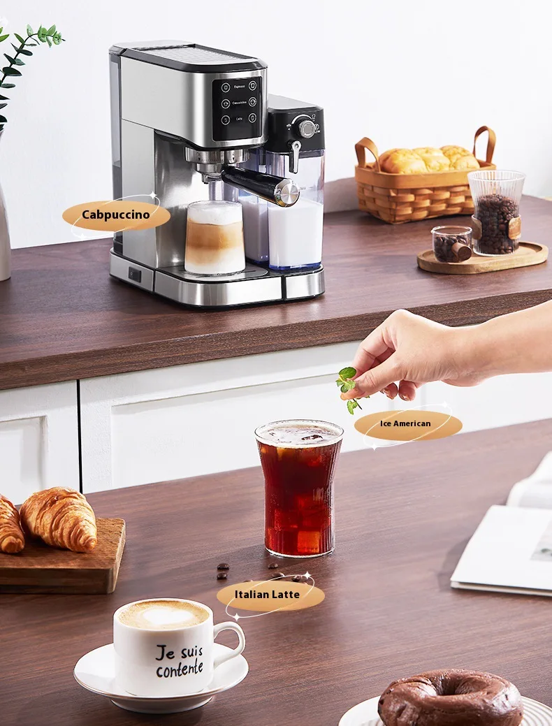 Semi-automatic High Pressure Steam Brewing Espresso Machine Stainless Steel Espresso Machine Coffee Machine Household Small
