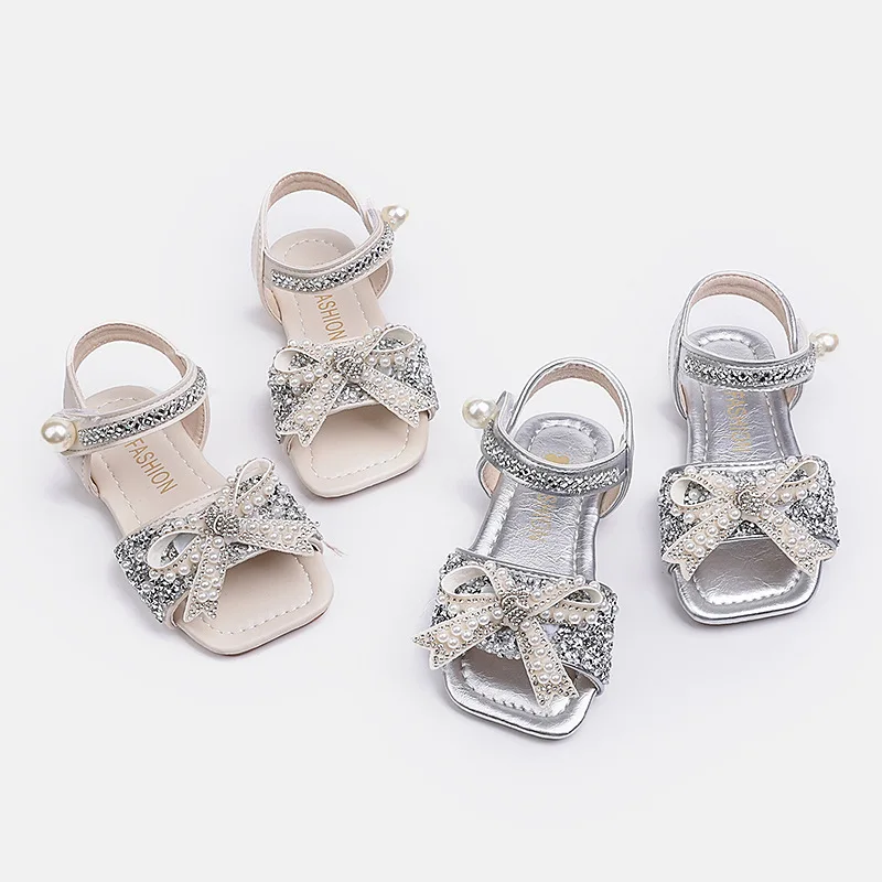 Mumoresip Elegante Mädchen-Prinzessinnen-Sandalen, Sommerliche Schicke Schleifenschuhe für Kinder, Hochzeit, Party, Schule, Flache Sandalen