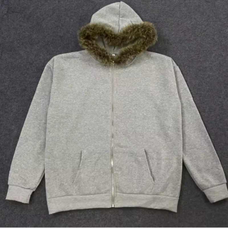 2025 بلوزات Harajuku الفراء الاصطناعي طوق هوديي Y2K الملابس نمط الشرير القوطية قلنسوة بسحاب #4