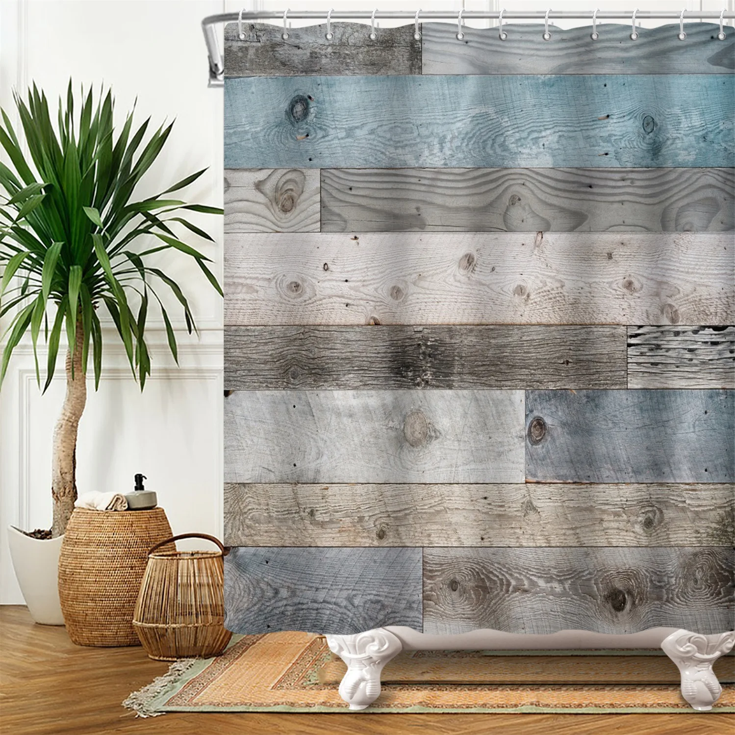 Rustic Wooden Board Shower Curtain Western Old Barn Door Vintage Country Farmhouse Plank Dark Brown Bathroom Decor Curtains Home