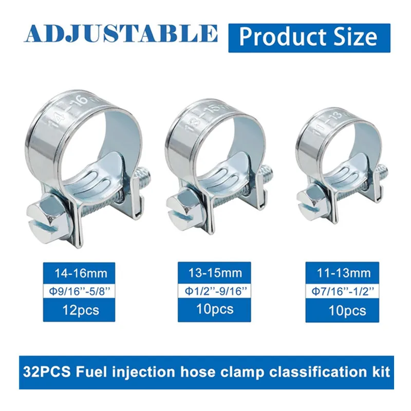 32pcs Carbon steel galvanized heavy-duty hose clamp, boxed ear-type clamp for water pipes and oil pipes
