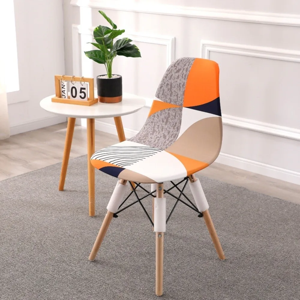 Stretch Fabric Shell Chair Cover One-Piece Structure Dustproof Dining Chair Cover Full Coverage Printed Pattern