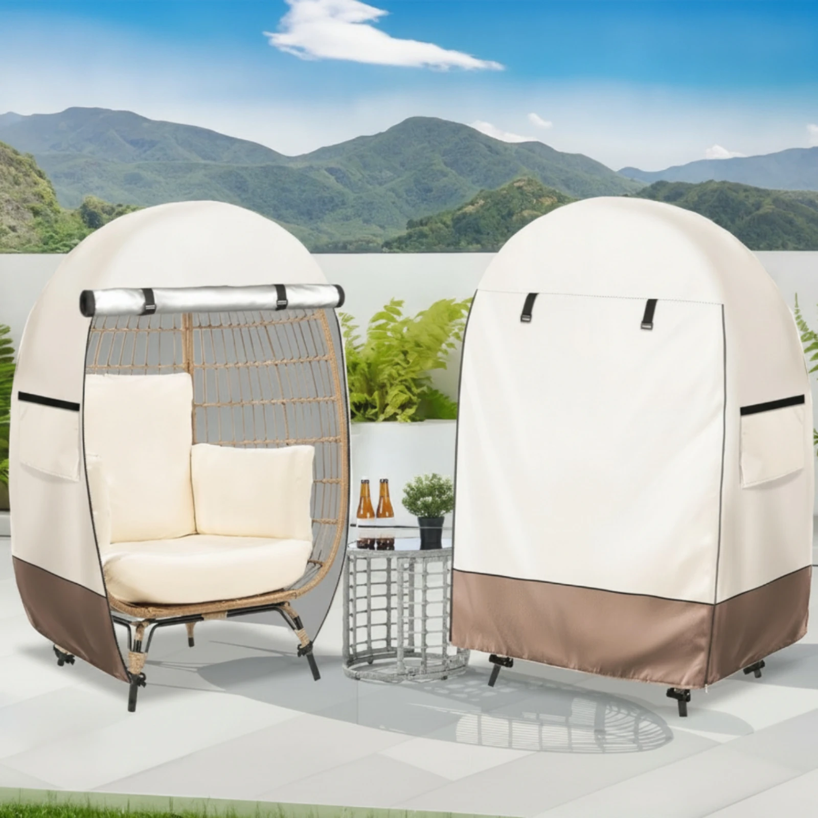 Egg Chair Cover with Zipper Waterproof Patio Egg Chair Cover Weather-Resistant Windproof for Garden, Balcony