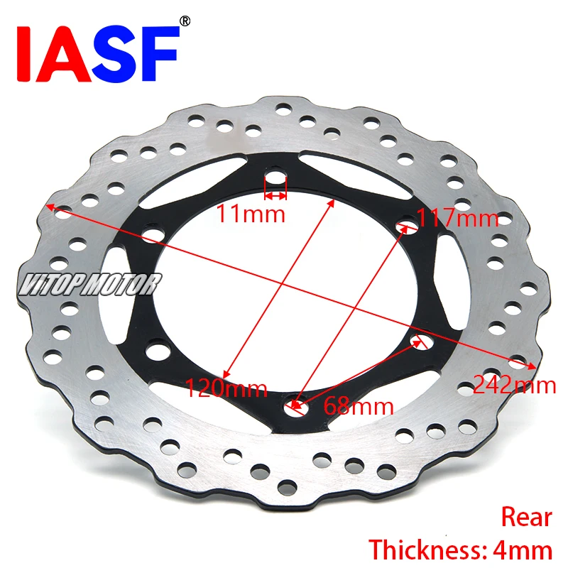 IASF Motorcycle Rear Brake Disc Rotor 242mm Dia Brakes Disks for Kawasaki KLX250 KLX300 KSF400 KLX650R KLR650 Engine Replacement