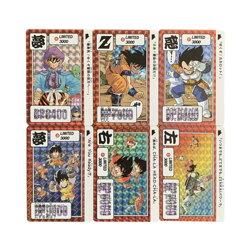 6pcs/set Dragon Ball Flash Cards Super Saiyan Goku Gohan Vegeta Frieza Cell Game Anime Collection Cards Gift Toys