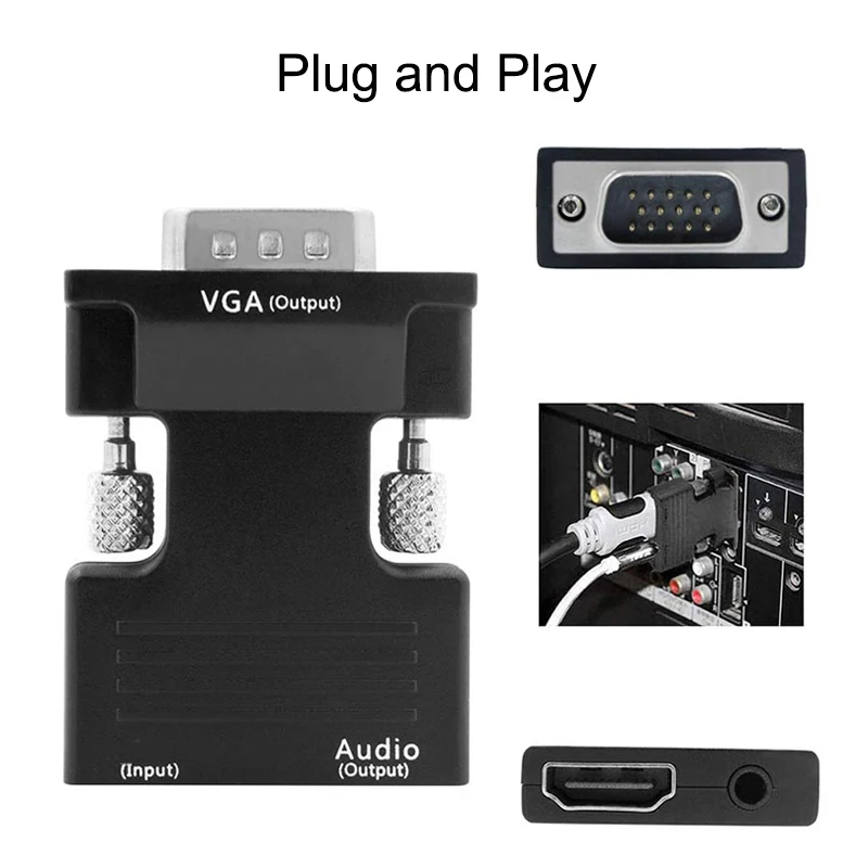 HDMI-Compatible To VGA Adapter Converter TV Box 1080P PC Aux Jack 3.5 Video Audio Cable Projector Monitor Display Port