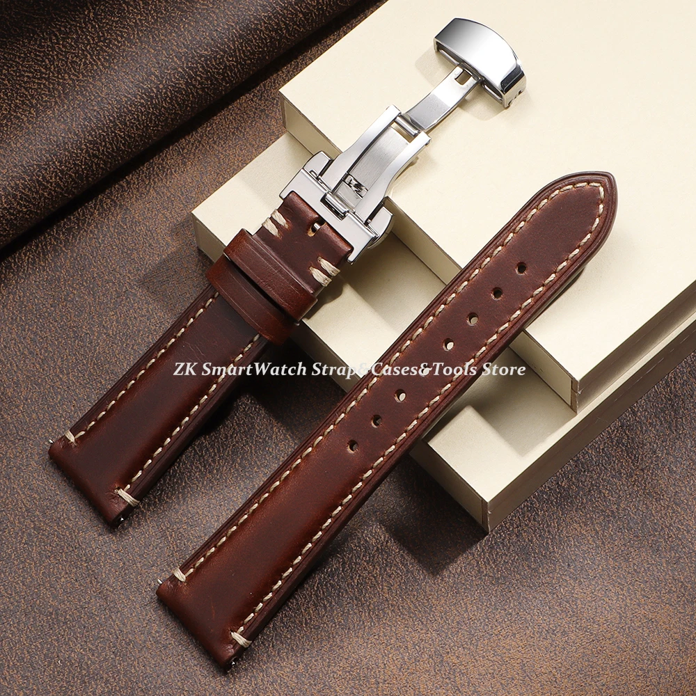 

Vintage Calfskin Watch Band 20mm 22mm Stitching Cowhide Strap for Omega Butterfly Buckle Wristband 24mm Men Bracelet for Citizen