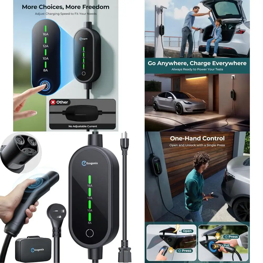 

Level 1/2 Tesla Mobile Charger, 16A/110V-240V Portable Home Charging Cable for Model 3/Y/S/X, Adjustable Amps, Apartment-Friendl