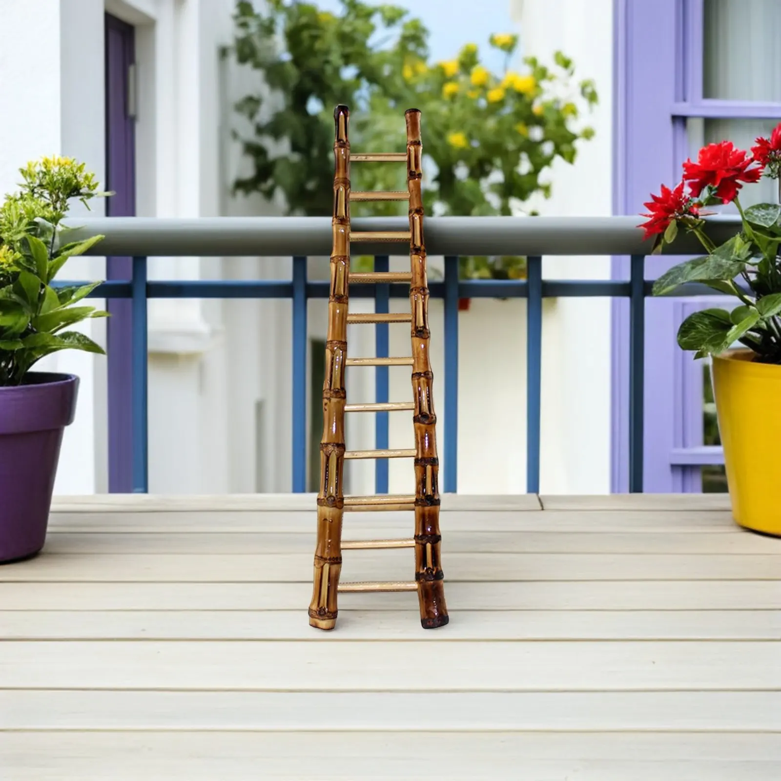 1Pcs Mini Bamboo Ladder Simple Design Lightweight for Fairy Garden Mini House Decoration Ladder Miniature Small Toy Ladders