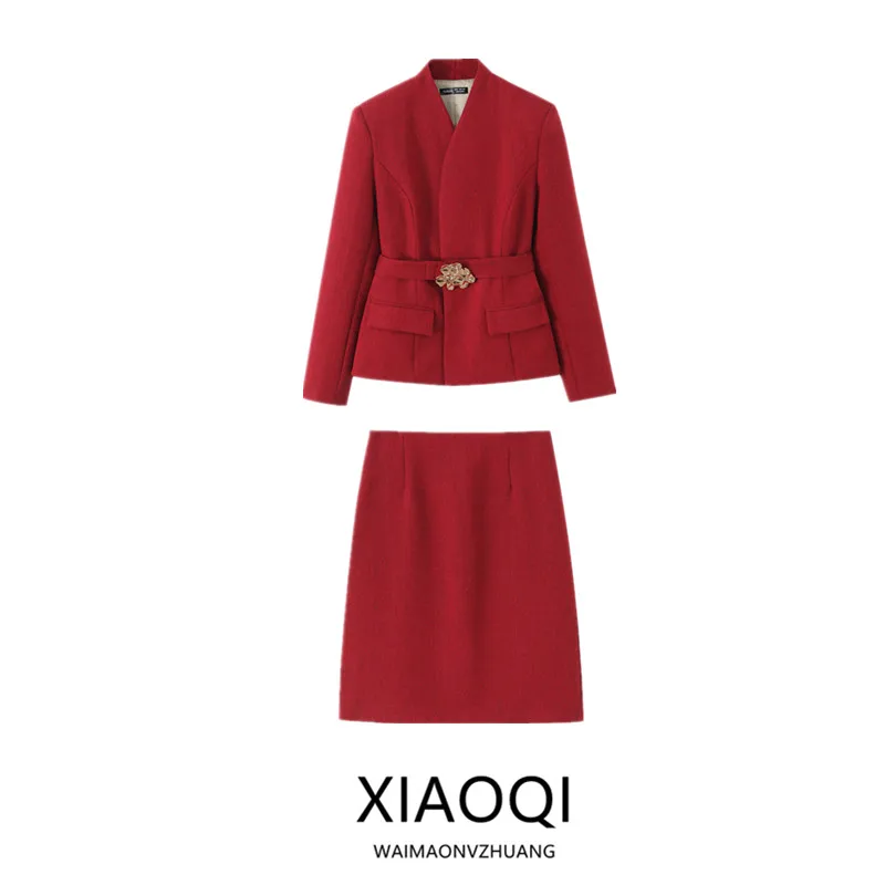 

Костюмный комплект женский весна 2026: асимметричное платье с пряжкой на талии, длинный рукав, офисный стиль, от зимы до весны, взрослый размер