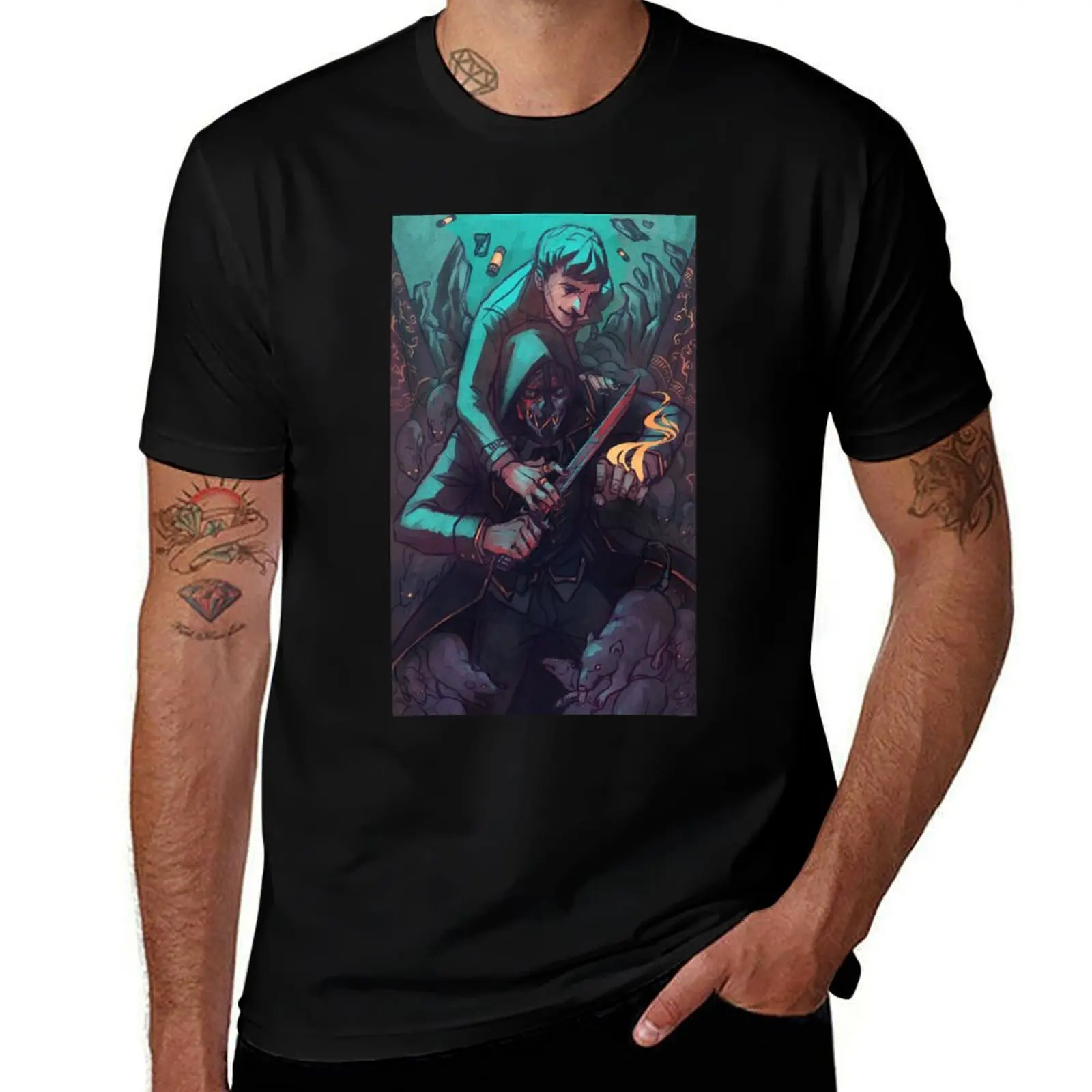 

one stabby boi and his emo whale god T-Shirt Fashion Casual Short Sleeve T-Shirt