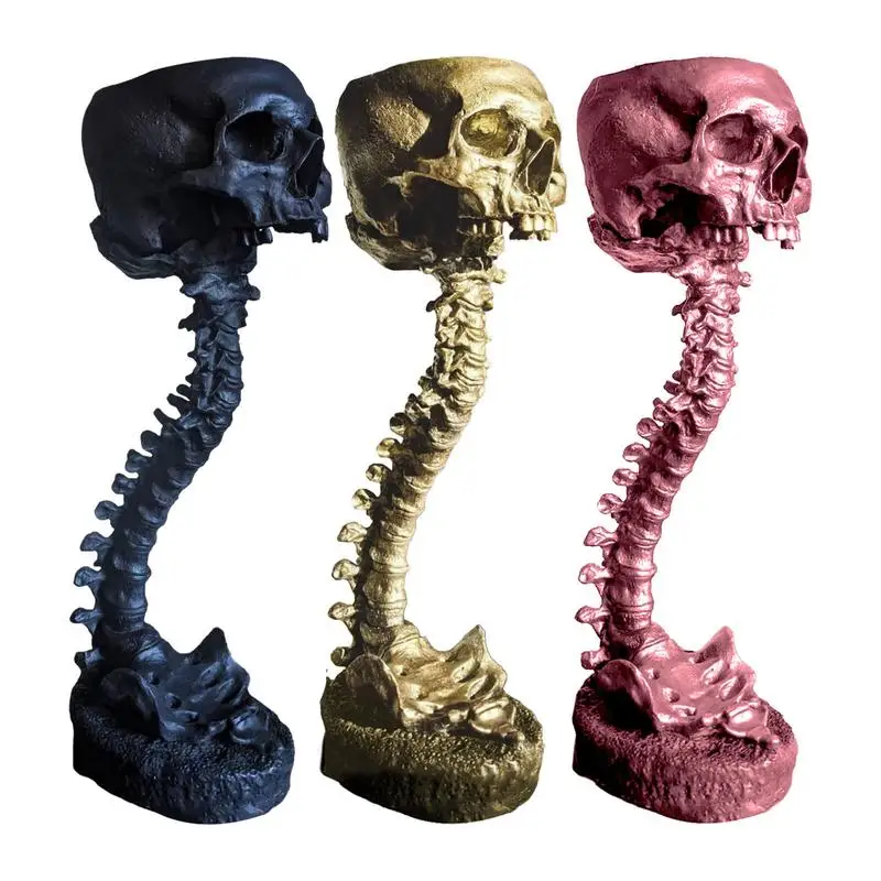 

Spine Stand Skull Head Flower Pot Black Skeleton Scary Halloween Styles Home Decors Goth Spooky Decors Deep Polyresin Skulls Pot