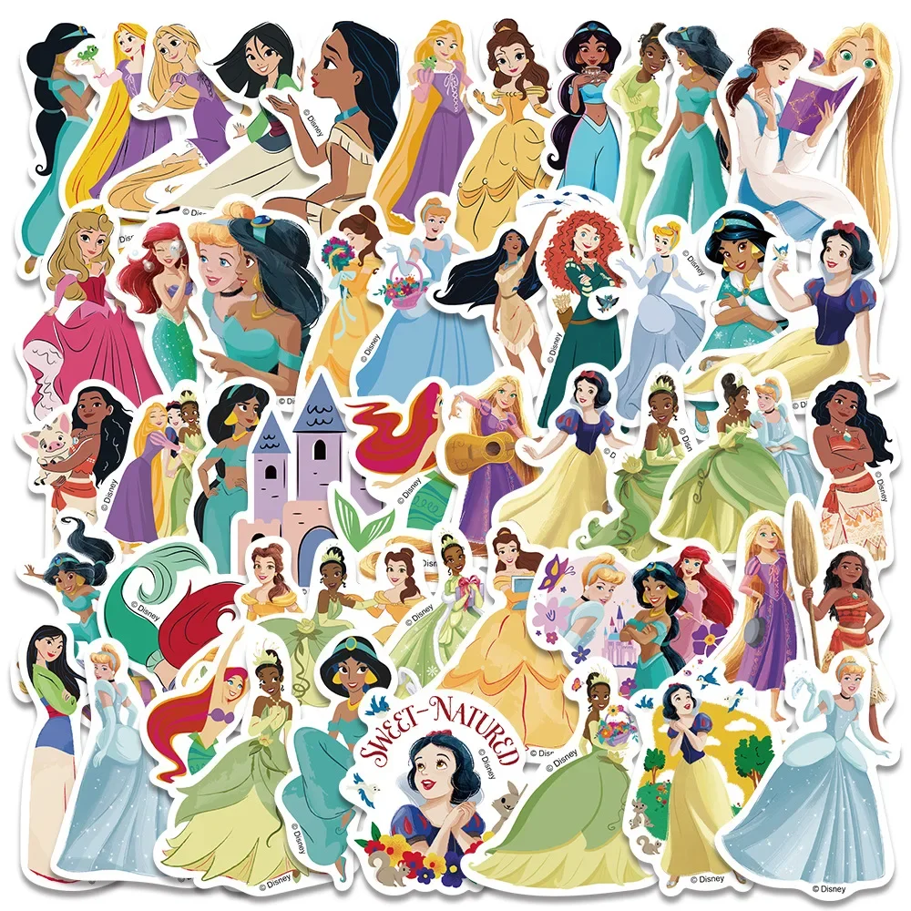 50pcs น่ารัก Disney Snow White Ariel Belle Princess สติกเกอร์ความงาม Graffiti Decals เด็กแล็ปท็อปสมุดภาพไดอารี่สติกเกอร์ของขวัญ