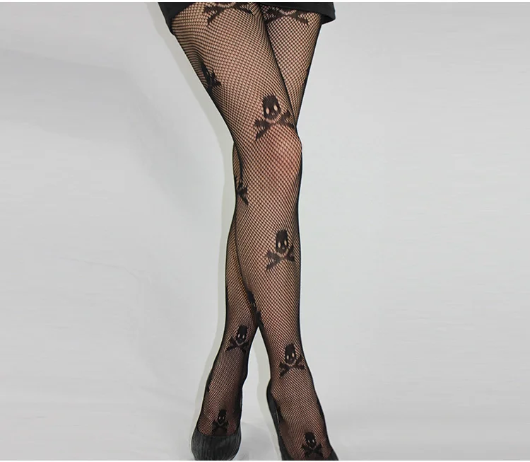 Moda donna signora ragazze nero Sexy modello a rete calze Jacquard collant collant teschio donna 1 pz dww34