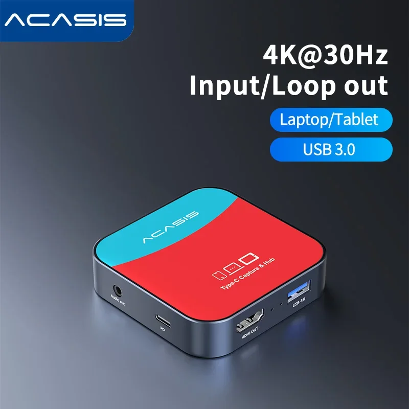

Карта видеозахвата ACASIS HDMI-USB 3.0 Игровой рекордер, для коммутатора/ПК/планшета, 4K Вход 1080P60 Выход с медленной задержкой Live Box